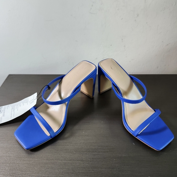 The Drop Avery Blue Faux Leather 2 Strap High Heel Sandals Shoes Sz 9M NWOB - Picture 3 of 8